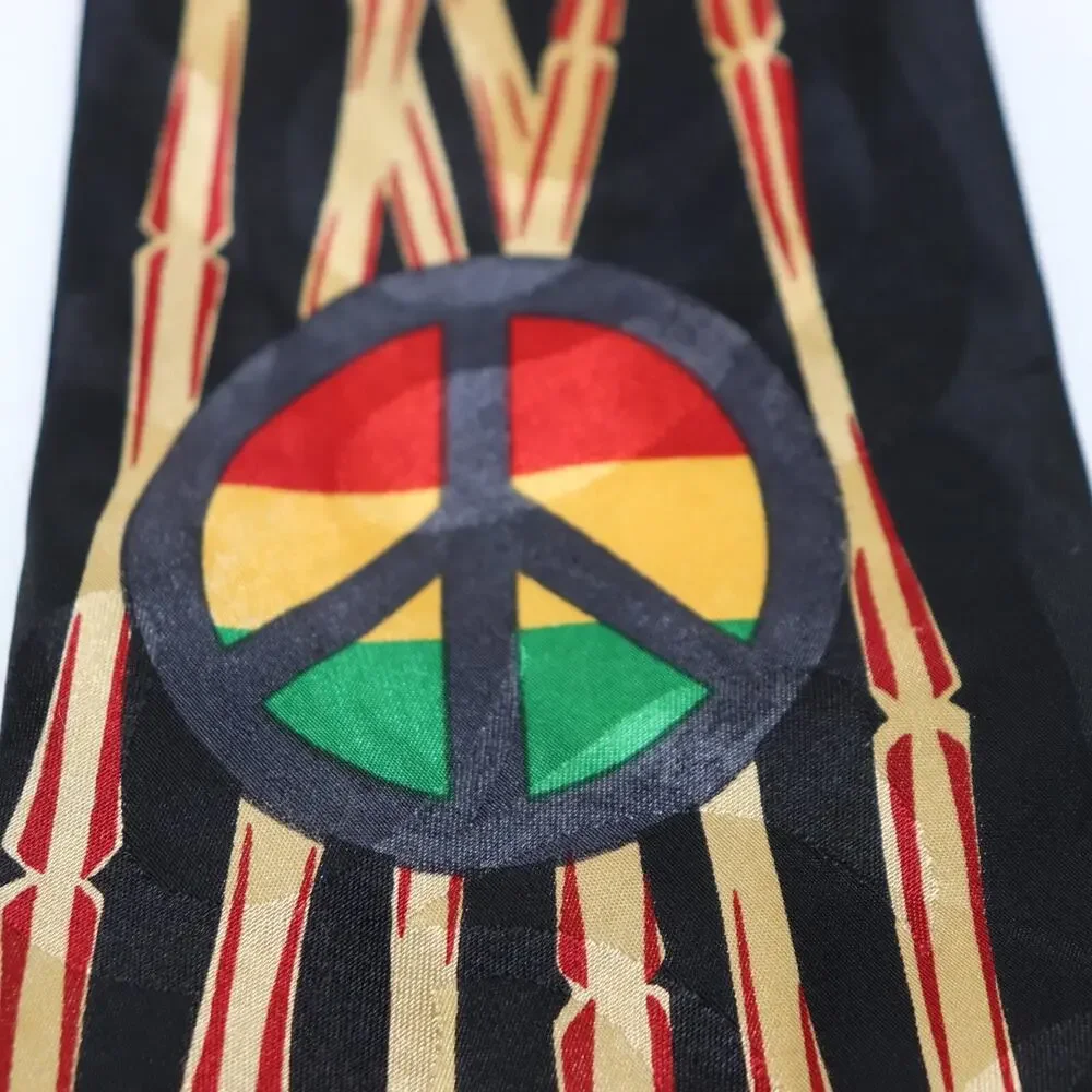 Vintage 14th Street Neckwear Tie Mens 55 in Rasta Colors Peach Sign Bamboo Wide